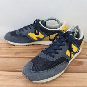 z1556【620】ニューバランス US8 26.0cm/紺 ネイビー 黄 イエロー newbalance メンズ スニーカー 中古