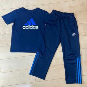 adidas アディダス キッズ 半袖Tシャツ ジャージパンツ サイズ140cm 150cm ネイビー　2着ともたくさん着ました