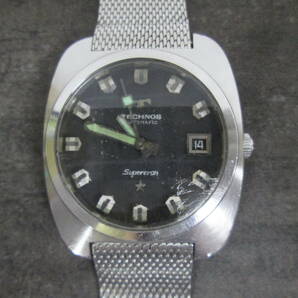 【n F0913】TECHNOS Supercron テクノス スーパークロン 腕時計 自動巻き デイト 黒文字盤の画像3