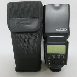 【h Y0949】 Canon SPEEDLITE 580EX スピードライト ソフトケース付き 通電・液晶表示OK 詳細動作未確認 ストロボ キャノン ジャンクの画像1