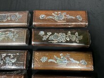 A4-741 木製 螺鈿細工 小物入れ まとめて 計17点セット / 幅19.5×奥行6×高さ3cm / 花 華 植物 柄 / 眼鏡入れ 筆箱_画像6