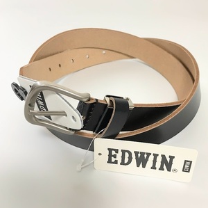 ya703 【新品・未使用】幅3㎝　EDWIN　エドウィン　１枚本革ベルト 黒 バックル　シルバー