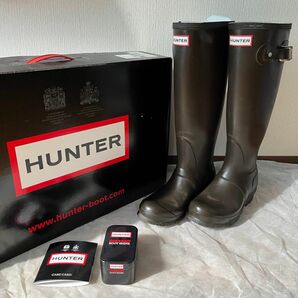 Hunter レインブーツ UK3 ブラウン 艶出し剤付き