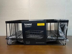 山崎実業 tower シンク　伸縮 水切リバスケット L ブラック　黒　