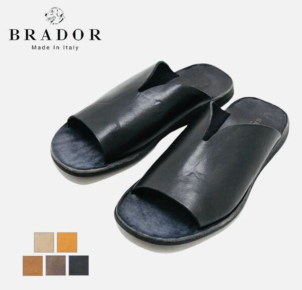 BRADOR ブラドール LEATHER SANDALS レザーサンダル シャワーサンダル ラバーソール 牛革 イタリア製 レザーサンダル 本革 ブラック 