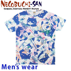ねこぶちさん 猫渕さん 半袖 ドライ Tシャツ メンズ 猫 膨れジャガード グッズ 12427516 Mサイズ WHBL(ホワイト×ブルー)