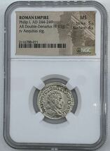 ダブルデナリウス銀貨 NGC 高鑑定 ★MS 5/5 4/5★古代ローマ帝国 皇帝フィリップ1世 古代コイン アンティークコイン シルバー スラブケース_画像1