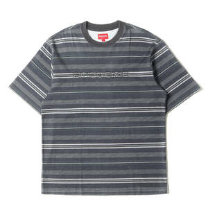 Supreme シュプリーム Tシャツ サイズ:S 23SS ブランドロゴ刺繍 ボーダー クルーネック 半袖Tシャツ Dash Stripe S/S Top ブラック グレー