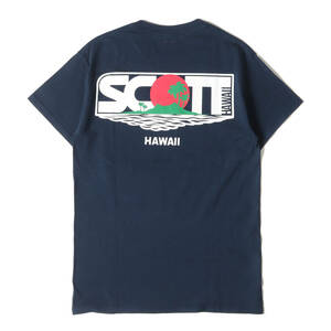 美品 DESCENDANT ディセンダント Tシャツ サイズ:1 SCOTT HAWAII ポケット クルーネック 半袖Tシャツ LAVA / T-SHIRT ネイビー 紺 コラボ