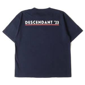 美品 DESCENDANT ディセンダント Tシャツ サイズ:3 23SS バックロゴ ヘビーウェイト クルーネック 半袖Tシャツ FDTD SS ネイビー ブランド