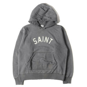 美品 SAINT MICHAEL セントマイケル パーカー サイズ:XL 21SS ヴィンテージ加工 アーチロゴ スウェットパーカー HOODIE グレーブルー