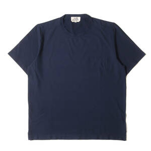 HERMES エルメス Tシャツ サイズ:XL 19SS Hショルダー ポケット ジャージー クルーネック 半袖Tシャツ 無地 ネイビー イタリア製