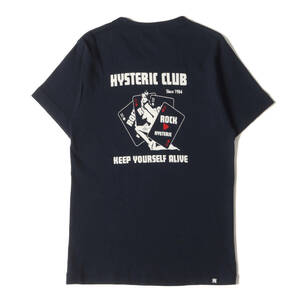 美品 HYSTERIC GLAMOUR Tシャツ サイズ:S トランプ ガール ポケット ストレッチ Tシャツ HYS CLUBポケット付きTシャツ ネイビー ブランド