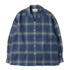 WACKO MARIA シャツ サイズ:XL 23SS オンブレチェック オープンカラー レーヨン シャツ OMBRAY CHECK OPEN COLLAR SHIRT L/S ネイビー