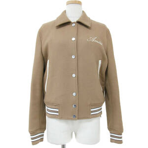 AMIRIa millimeter stadium jumper blouson outer beige M Bomber jacket badge embroidery rib wool BONES Stadium jacket 