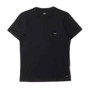 新品 FENDI フェンディ Tシャツ サイズ:S 22SS ワンポイント ラベル ワッペン刺繍 Tシャツ T-SHIRT R V.LABEL JERSEY ブラック イタリア製
