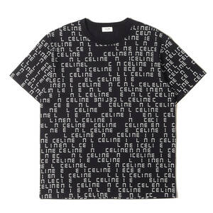 美品 CELINE セリーヌ Tシャツ サイズ:S 22AW デジタル ロゴ プリント ルーズ クルーネック 半袖Tシャツ 総柄 ブラック イタリア製