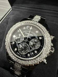  оригинальный diamond CHANEL J12 41 мм Chrono супер высококлассный полный diamond мужские наручные часы 9P diamond оценочная форма приложен 1 старт H 2419 Chanel 