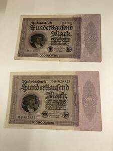 １９２３年　ドイツ　大型１０万マルク紙幣