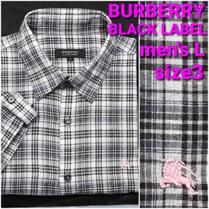 BURBERRY BLACK LABEL 半袖薄手シャツ size3 メンズL チェック柄 ボタンダウン