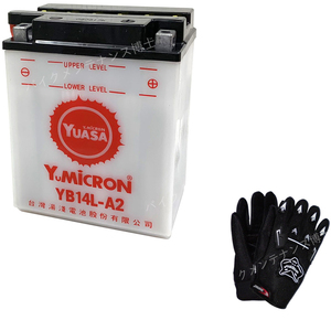 グローブ付！ 台湾 ユアサ YUASA YB14L-A2 開放型 液別 互換 FB14L-A2 専用液付 CB750 GPZ900R FZR750