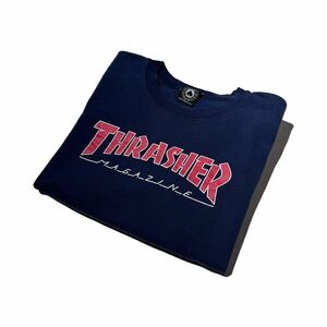 00s ビンテージ THRASHER プリント スウェット スラッシャー スペードタグ スケート SK8 トレーナー ネイビー 2000年代