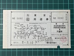 JR九州 東京周遊券 B片のみ (交)久留米発行 鉄道 乗車券 軟券 切符 きっぷ