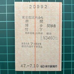 国鉄 印刷発行機 試行時期 試刷用券紙 地2東京駅発行 鉄道 印発機 乗車券 軟券 切符 きっぷ