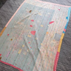 111 India Vintage can ta quilt Rally quilt old cloth remake hand made ethnic one point thing interior pastel color 