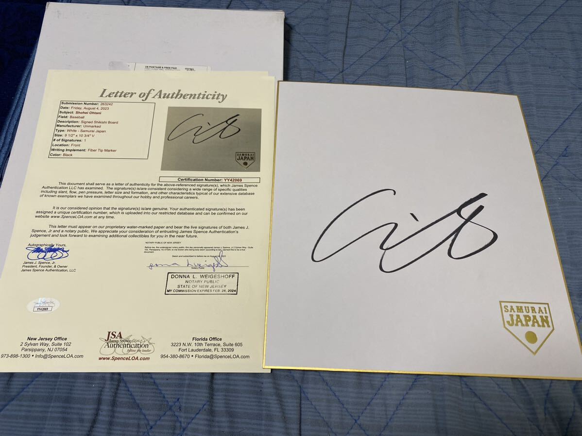 Шохей Отани 2023 WBC с автографом, цветная бумага, самураи, Япония (Dodgers Dual Wield Nippon-Ham Fighters) с сертификатом JSA, бейсбол, Сувенир, Сопутствующие товары, знак