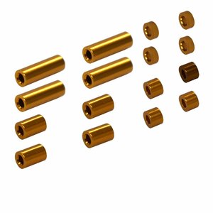 【送料無料】ミニ四駆用 アルミ 合金 スペーサー 4種 16個 セット (12mm/6mm/3mm/1.5mm 各4個) 金 ゴールド パーツ タミヤ グレードアップ