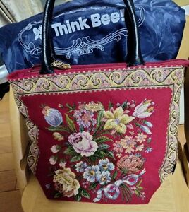 Think bee! シンク・ビー　トートバック 花柄ゴブラン織り　バック保護用トートバック(ECOバック)付き　正規品　