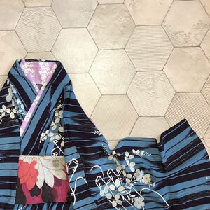  antique kimono single . arrow feather pattern blue flower Showa Retro Taisho romance modern peace ...ko-te remake silk silk 100%.19-11t