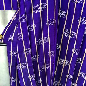 アンティーク 着物 単衣 紫 ストライプ 昭和レトロ 大正ロマン モダン 和洋折衷コーデ リメイク 絹 正絹100% え25-05tの画像7