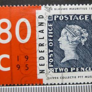 使用済み オランダ (The Netherlands) ブルーモーリシャス ２ペンス切手 収蔵記念切手 送料無料の画像2