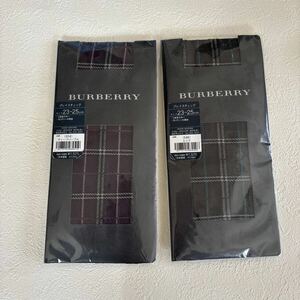 BURBERRY バーバリーグレイスチェックつま先スルーハイソックス　75デニール　ディープパープル　ミンク　2足