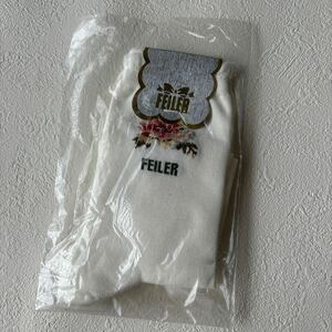FEILER フェイラーレディースソックス　靴下 花柄ロゴ入り　タグ付き未使用　ホワイト　