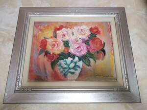 油絵 作者不明 薔薇の花 詳細不明 F8 横59.5cm 縦50.5cm 即決価格でご購入の方送料無料