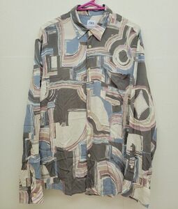 ZARA 長袖シャツ XL 柄シャツ 総柄 古着 アート