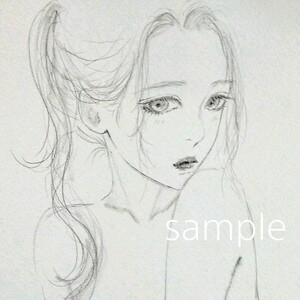 肉筆原画　鉛筆画　ドローイング　手描きイラスト　ヌード　裸婦画　絵画　美人画　ポニーテール　A4　@mucica