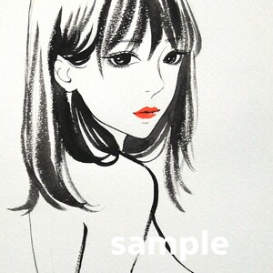 肉筆原画　水彩画　ドローイング　美人画　絵画　ヌード　裸婦画　オリジナル　A4　@mucica