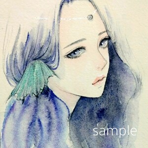 肉筆原画　水彩画　ドローイング　手描きイラスト　絵画　 マーメイド　人魚　ファンタジー　@mucica