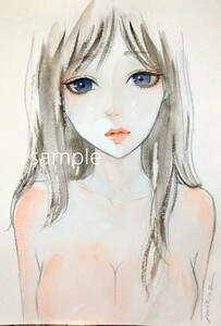 肉筆原画　水彩画　ドローイング　手描きイラスト　オリジナル　美人画　ヌード　裸婦画　絵画　B6　@mucica