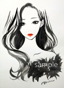 Art hand Auction 肉筆原画 ドローイング 水彩画 手描きイラスト オリジナル 美人画 絵画 A4 @mucica, 美術品, 絵画, 人物画