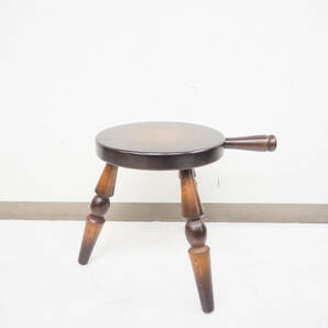 飛騨 キツツキ ミルクスツール 持ち手付 丸椅子 三本脚 チェア フラワースタンド 花台 木製 レトロ K4868の画像3
