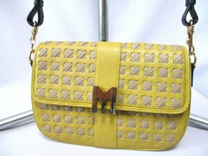 【P474】MYSUELLY/マイスエリ◇本革ショルダーバッグ　メッシュ　YE　フラップ付　W25.5cm