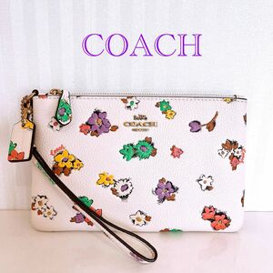 【極美品】 COACH リストレット ポーチ 花柄 レザー レディース