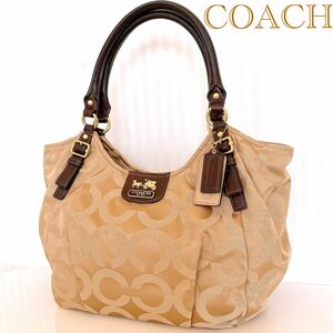 【未使用品】 COACH コーチ トートバッグ オプアート キャンバス レザー ブラウン ベージュ