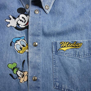 ディズニー MICKEY MOUSE 半袖 デニムシャツ Disney 古着 ミッキー 刺繍 USED ユーズド サイズＳの画像4