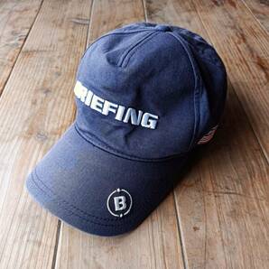 BRIEFING ブリーフィング ゴルフ キャップ 帽子 6パネル ロゴ刺繍 ネイビー 紺 フェード ベルクロ 星条旗 USED古着の画像1